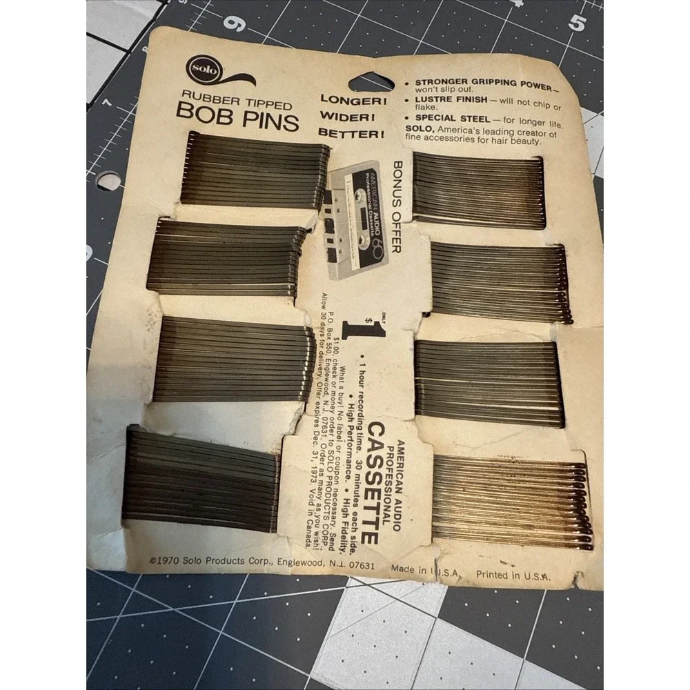 Solo Rubber Tipped Bob Pins Plastic Coated With Nylon 120 Pc Vintage 1970